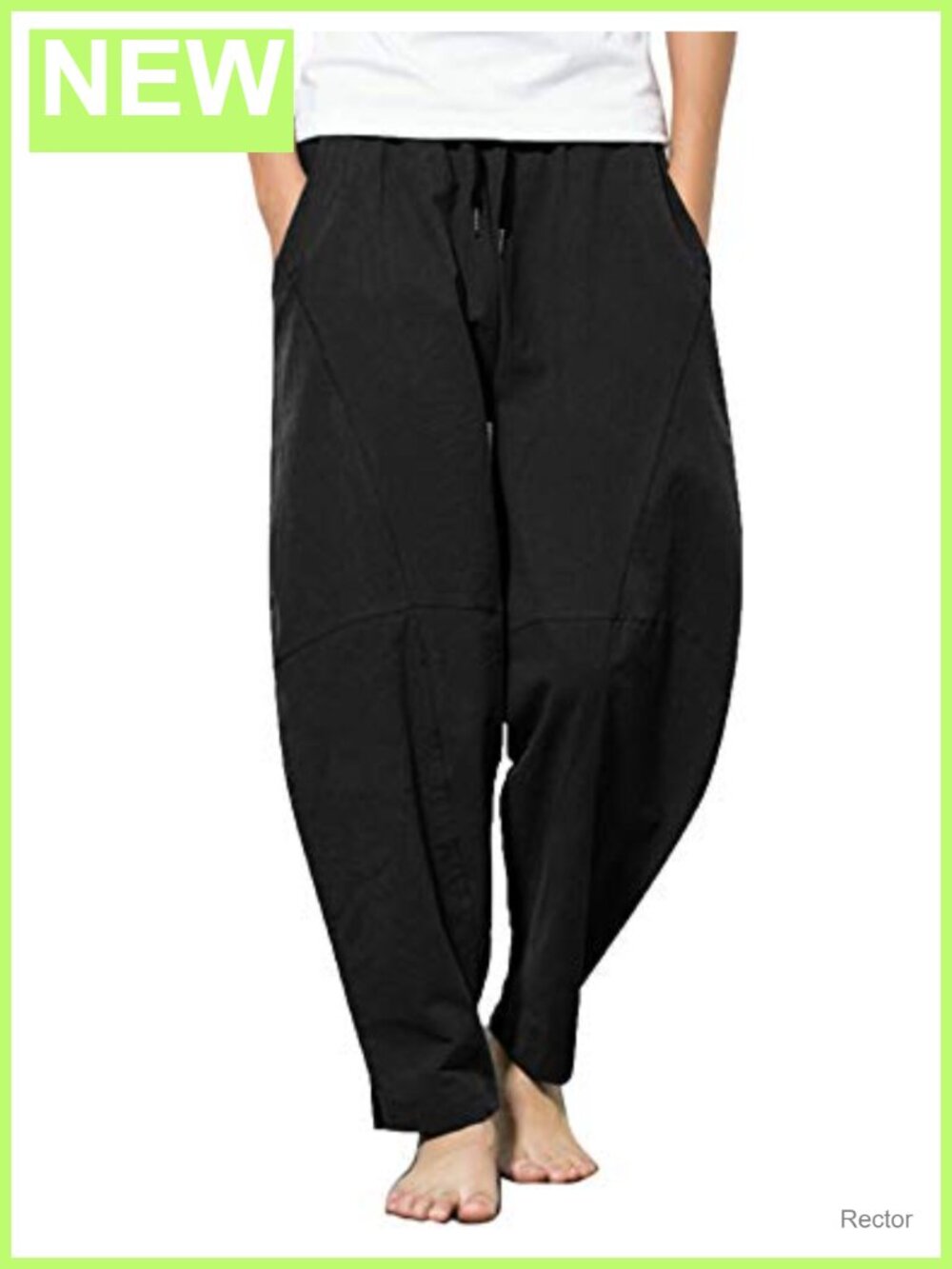 Men's Linen Harem Drawstring Pants Casual Elastic Waist Lightweight Baggy